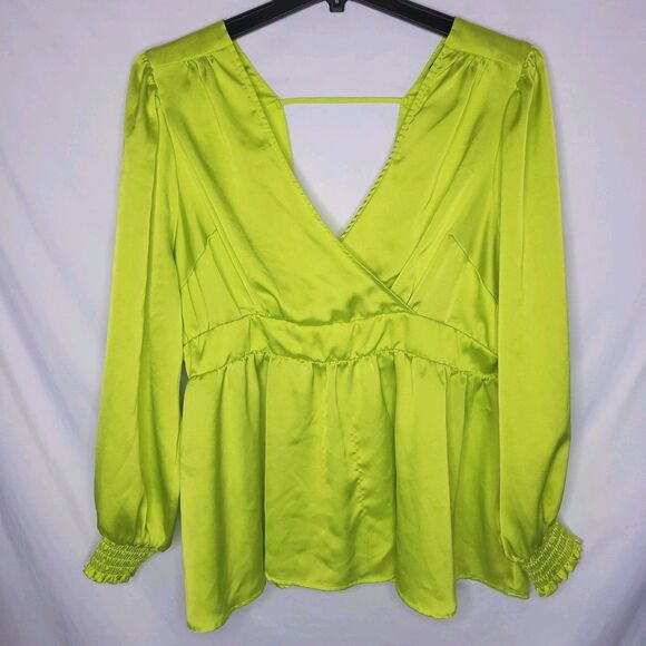 torrid Tops - Torrid Blouse 1X Lime Green Satin Cut Out Surplice Tie